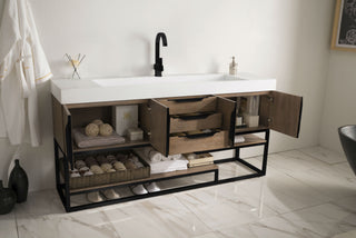 72.375 Inch Columbia Freestanding Vanity in Latte Oak / Glossy White Top