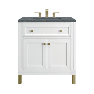 30 Inch Chicago Freestanding Vanity in Glossy White / Parisien Bleu Top