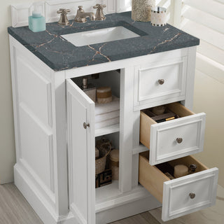 31.25 Inch De Soto Freestanding Vanity in Bright White / Parisien Bleu Top