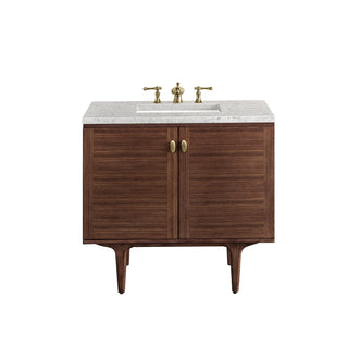 36 Inch Amberly Dual Mount Vanity in Mid-Century Walnut / Eternal Jasmine Pearl Top