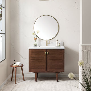 36 Inch Amberly Dual Mount Vanity in Mid-Century Walnut / White Zeus Top