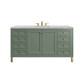 60 Inch Chicago Freestanding Vanity in Smokey Celadon / Victorian Silver Top