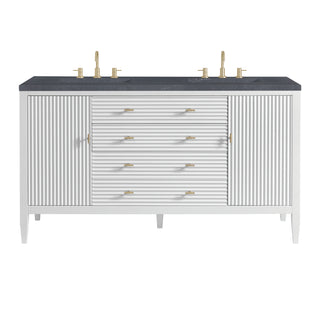 60 Inch Myrrin Freestanding Vanity in Bright White / Charcoal Soapstone Top