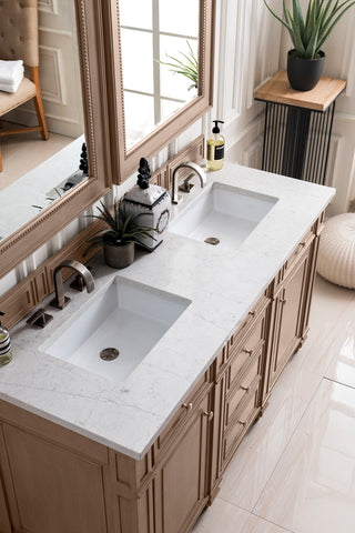 60 Inch Bristol Freestanding Vanity in Whitewashed Walnut / Eternal Jasmine Pearl Top
