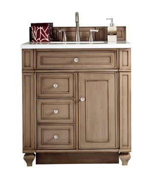 30 Inch Bristol Freestanding Vanity in Whitewashed Walnut / White Zeus Top
