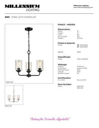 Moven 18" Wide 3-Light Chandelier