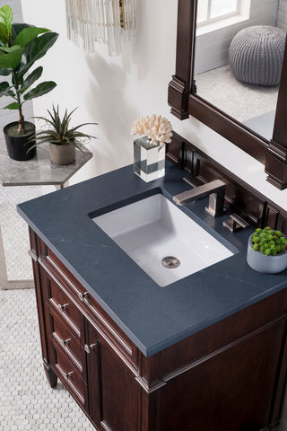 30 Inch Brittany Freestanding Vanity in Burnished Mahogany / Charcoal Soapstone Top