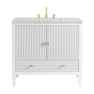 36 Inch Myrrin Freestanding Vanity in Bright White / Eternal Jasmine Pearl Top