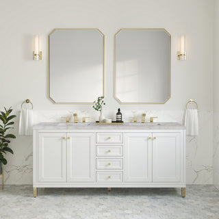 72 Inch Chicago Freestanding Vanity in Glossy White / Victorian Silver Top
