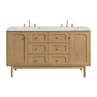 60 Inch Laurent Dual Mount Vanity in Light Natural Oak / Victorian Silver Top