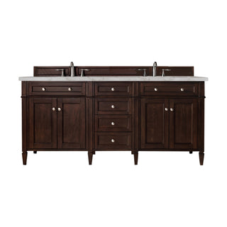 72 Inch Brittany Freestanding Vanity in Burnished Mahogany / Victorian Silver Top