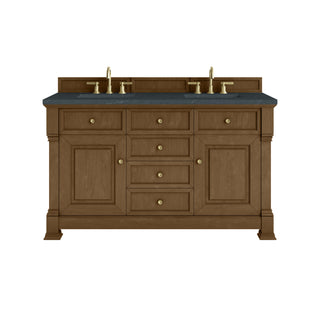 60 Inch Brookfield Freestanding Vanity in Honey Oak / Charcoal Soapstone Top