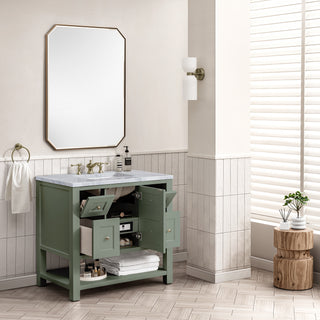 36 Inch Breckenridge Freestanding Vanity in Smokey Celadon / Carrara White Top