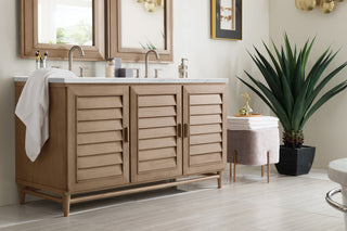 60 Inch Portland Freestanding Vanity in Whitewashed Walnut / Ethereal Noctis Top