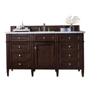 60 Inch Brittany Freestanding Vanity in Burnished Mahogany / Arctic Fall Solid Surface Top