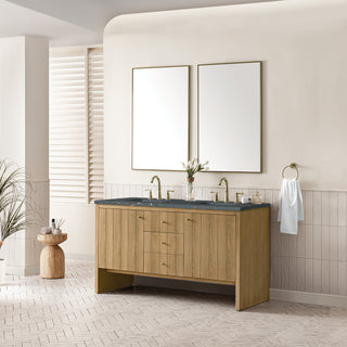 60 Inch Hudson Freestanding Vanity in Light Natural Oak / Parisien Bleu Top