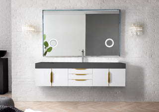 72.5 Inch Mercer Island Floating Vanity in Glossy White / Dusk Grey Glossy Top