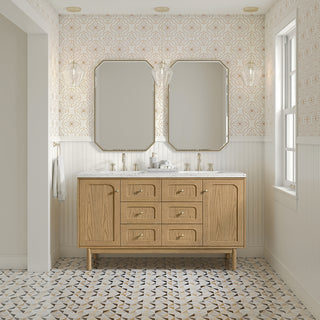 60 Inch Laurent Dual Mount Vanity in Light Natural Oak / Eternal Jasmine Pearl Top