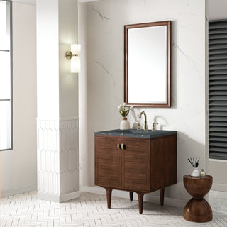 30 Inch Amberly Dual Mount Vanity in Mid-Century Walnut / Parisien Bleu Top