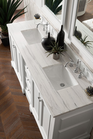 73.25 Inch De Soto Freestanding Vanity in Bright White / Arctic Fall Solid Surface Top