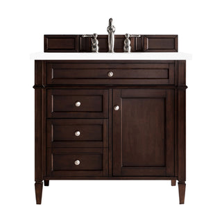 36 Inch Brittany Freestanding Vanity in Burnished Mahogany / White Zeus Top