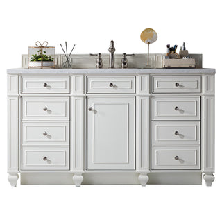 60 Inch Bristol Freestanding Vanity in Bright White / Carrara White Top