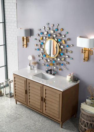 60 Inch Portland Freestanding Vanity in Whitewashed Walnut / White Zeus Top