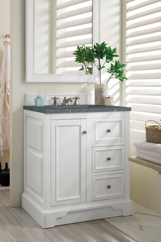 31.25 Inch De Soto Freestanding Vanity in Bright White / Parisien Bleu Top