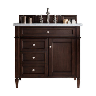 36 Inch Brittany Freestanding Vanity in Burnished Mahogany / Eternal Jasmine Pearl Top