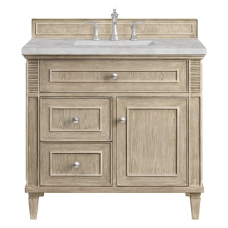 36 Inch Lorelai Freestanding Vanity in Whitewashed Oak / Victorian Silver Top