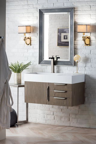 35.375 Inch Columbia Floating Vanity in Ash Gray / Glossy White Top