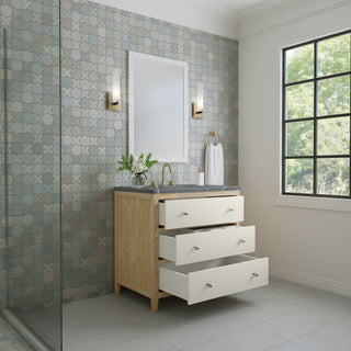 36 Inch Celeste Freestanding Vanity in Sunwashed Oak with Embossed Shagreen Drawer Fronts / Parisien Bleu Top