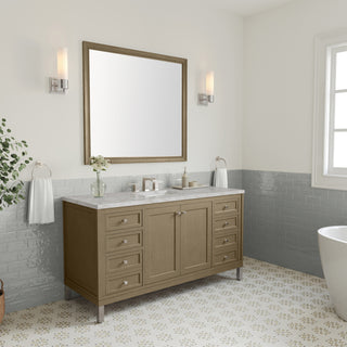 60 Inch Chicago Freestanding Vanity in Walnut Whisper / Victorian Silver Top