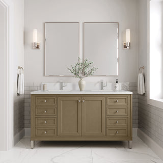 60 Inch Chicago Freestanding Vanity in Walnut Whisper / White Zeus Top