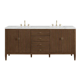 72 Inch Myrrin Freestanding Vanity in Mid-Century Walnut / Ethereal Noctis Top