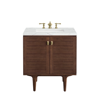 30 Inch Amberly Dual Mount Vanity in Mid-Century Walnut / Ethereal Noctis Top