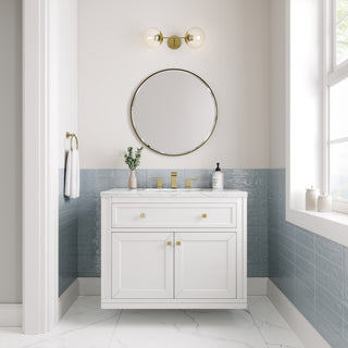 36 Inch Chicago Freestanding Vanity in Glossy White / Ethereal Noctis Top
