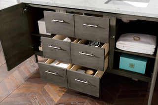 60 Inch Metropolitan Dual Mount Vanity in Silver Oak / Eternal Jasmine Pearl Top