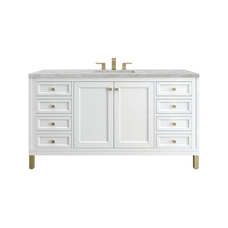 60 Inch Chicago Freestanding Vanity in Glossy White / Victorian Silver Top