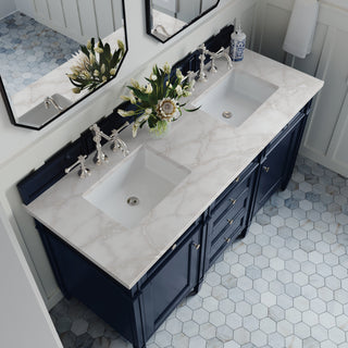 60 Inch Brittany Freestanding Vanity in Victory Blue / Victorian Silver Top