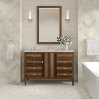 48 Inch Myrrin Freestanding Vanity in Mid-Century Walnut / Eternal Jasmine Pearl Top