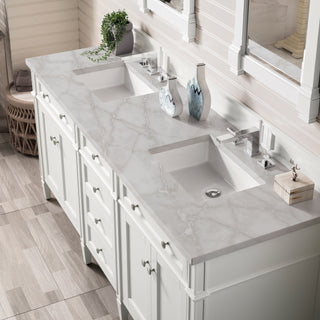 72 Inch Brittany Freestanding Vanity in Bright White / Victorian Silver Top