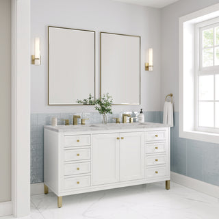 60 Inch Chicago Freestanding Vanity in Glossy White / Victorian Silver Top