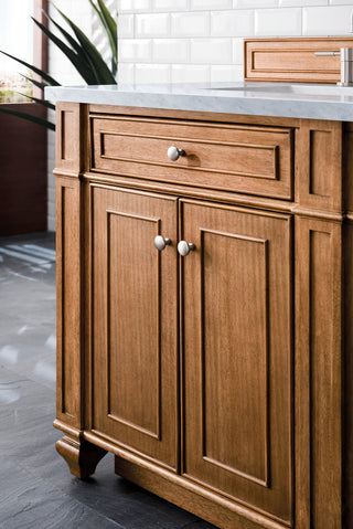 72 Inch Bristol Freestanding Vanity in Saddle Brown / Arctic Fall Solid Surface Top