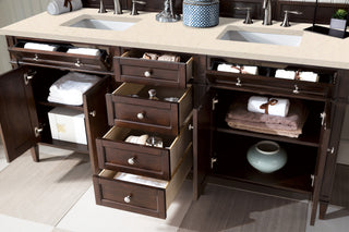 72 Inch Brittany Freestanding Vanity in Burnished Mahogany / Eternal Marfil Top