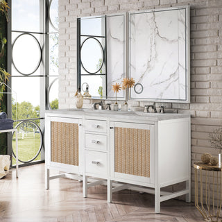 60 Inch Addison Freestanding Vanity in Glossy White / Victorian Silver Top