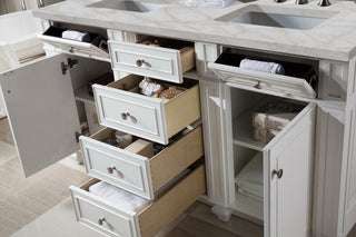 60 Inch Bristol Freestanding Vanity in Bright White / Victorian Silver Top