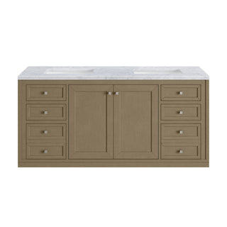 60 Inch Chicago Freestanding Vanity in Walnut Whisper / Carrara White Top