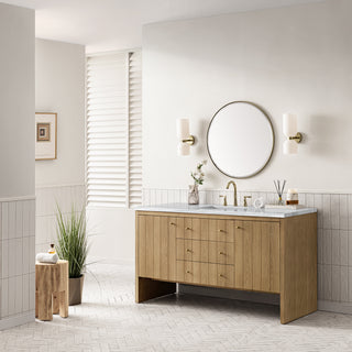 60 Inch Hudson Freestanding Vanity in Light Natural Oak / Carrara White Top