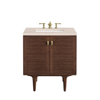 30 Inch Amberly Dual Mount Vanity in Mid-Century Walnut / Eternal Marfil Top